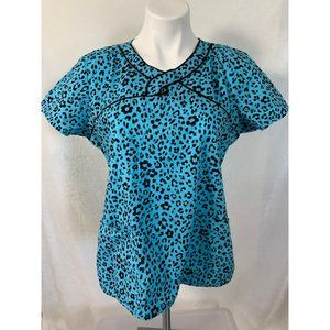 Heart Soul MEDIUM blue & black leopard print scrub top